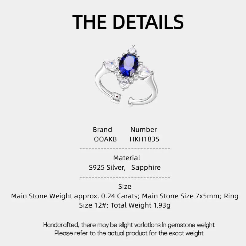 Sapphire S925 Silver Main Stone with Side Stones Ring - OOAKB