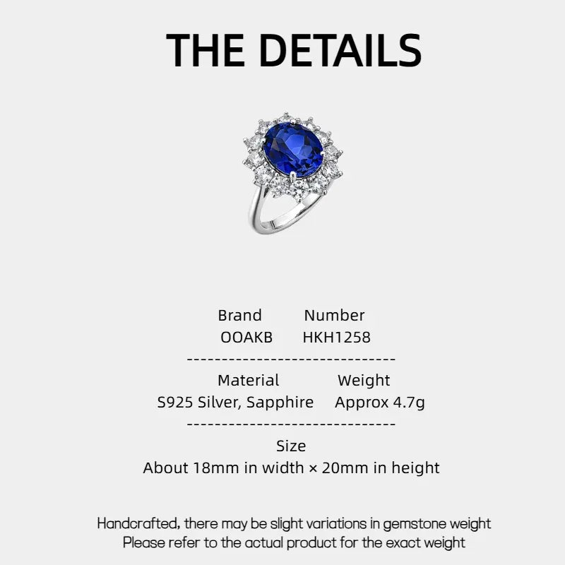 Sapphire Oval Ring S925 Silver Women's Style - OOAKB