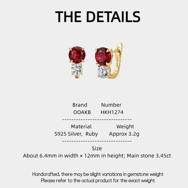 Four-Claw Double-Diamond Ruby Earrings S925 Silver Women's