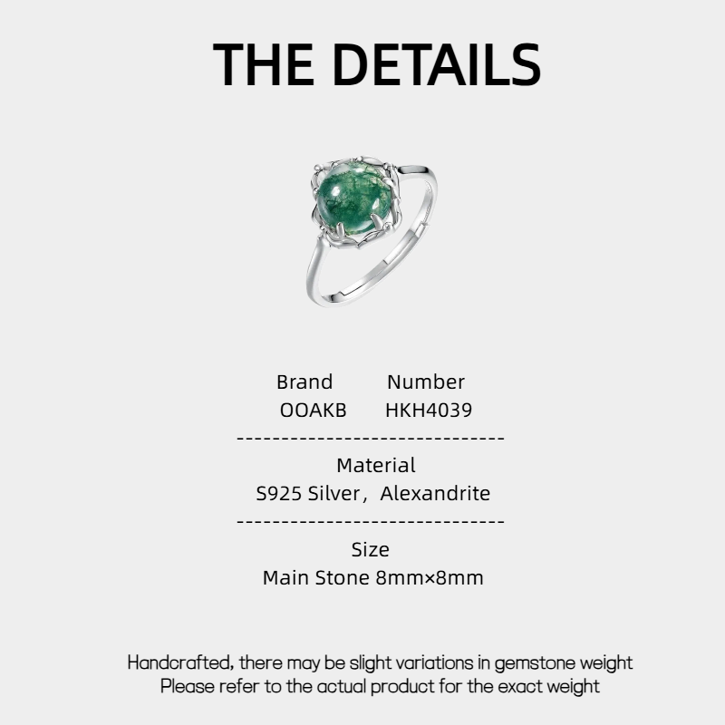 Charm Green Moss Agate Open Ring Unisex