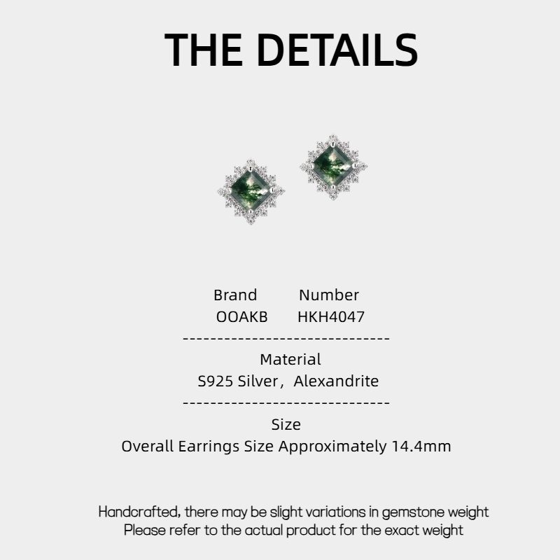 Geometric Square Moss Agate Earrings Unisex