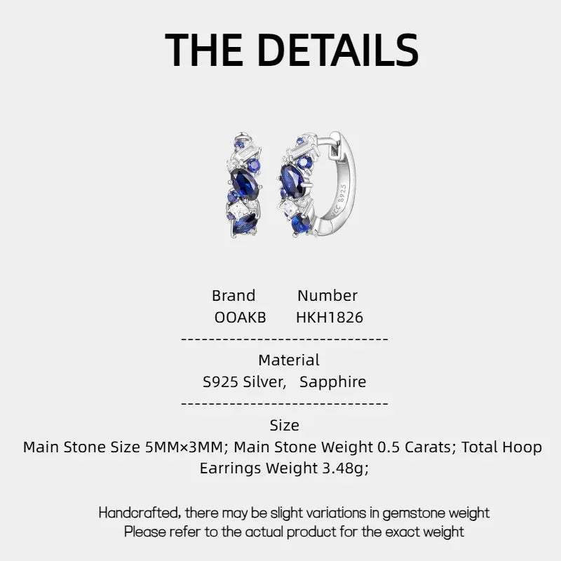 Sapphire S925 Silver Rhodium-Plated Stacked Gem Hoop Earrings - OOAKB