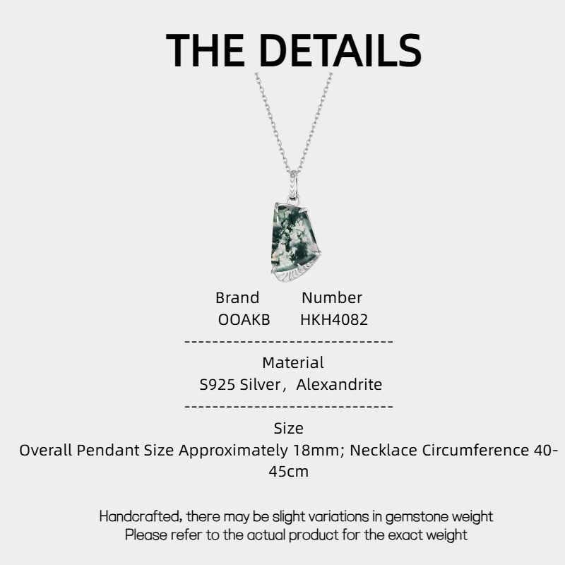 Geometric Four-Claw Moss Agate Pendant Necklace