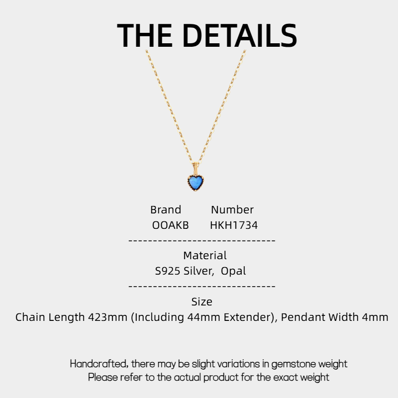 Blue Opal S925 Silver Heart Pendant Necklace
