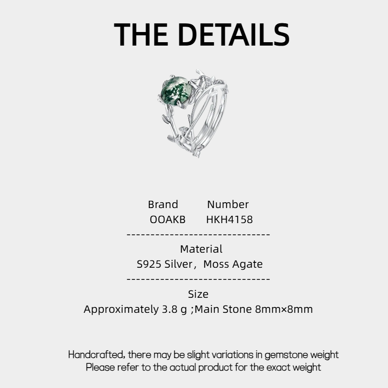 Moss Agate Open Ring S925 Silver Ring