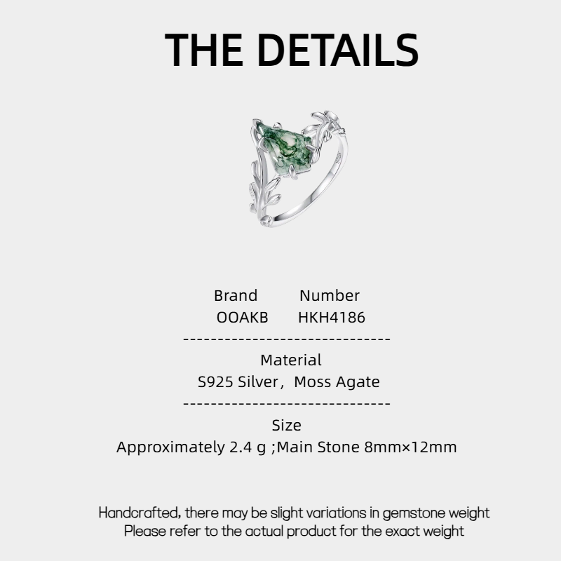 Olive Branch Geometric Moss Agate Index Finger Ring