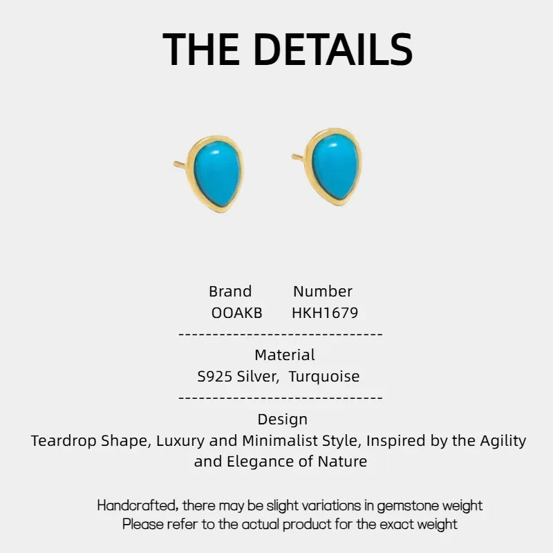 S925 Silver Natural American Turquoise Teardrop Earrings - OOAKB