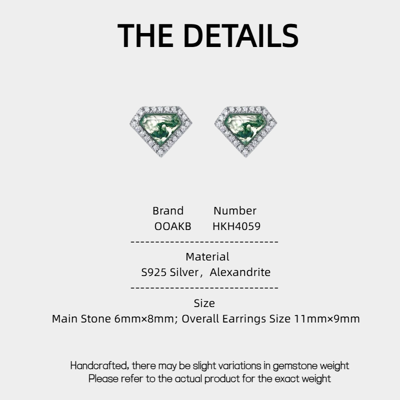 Diamond-shaped Inlaid Moss Agate Earrings