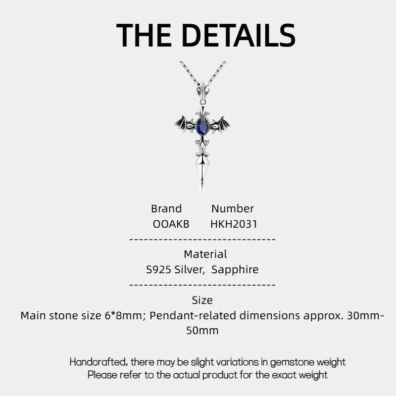 Silver Vintage Distressed Sapphire Men's Cross Necklace - OOAKB