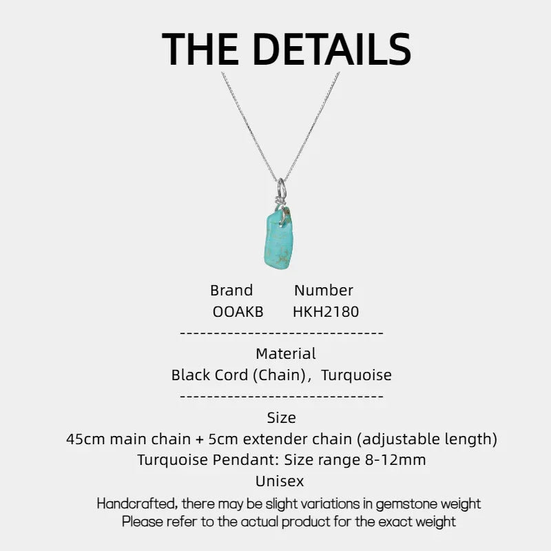 S925 Sterling Silver Natural Raw Turquoise Pendant Necklace - OOAKB
