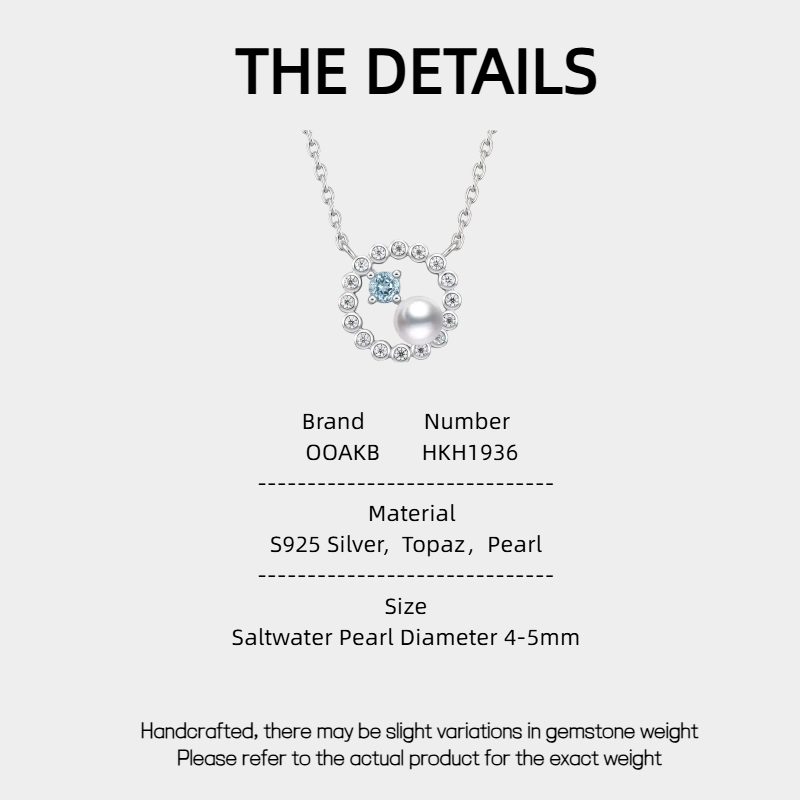 Sea Blue Topaz S925 Silver Saltwater Pearl Necklace