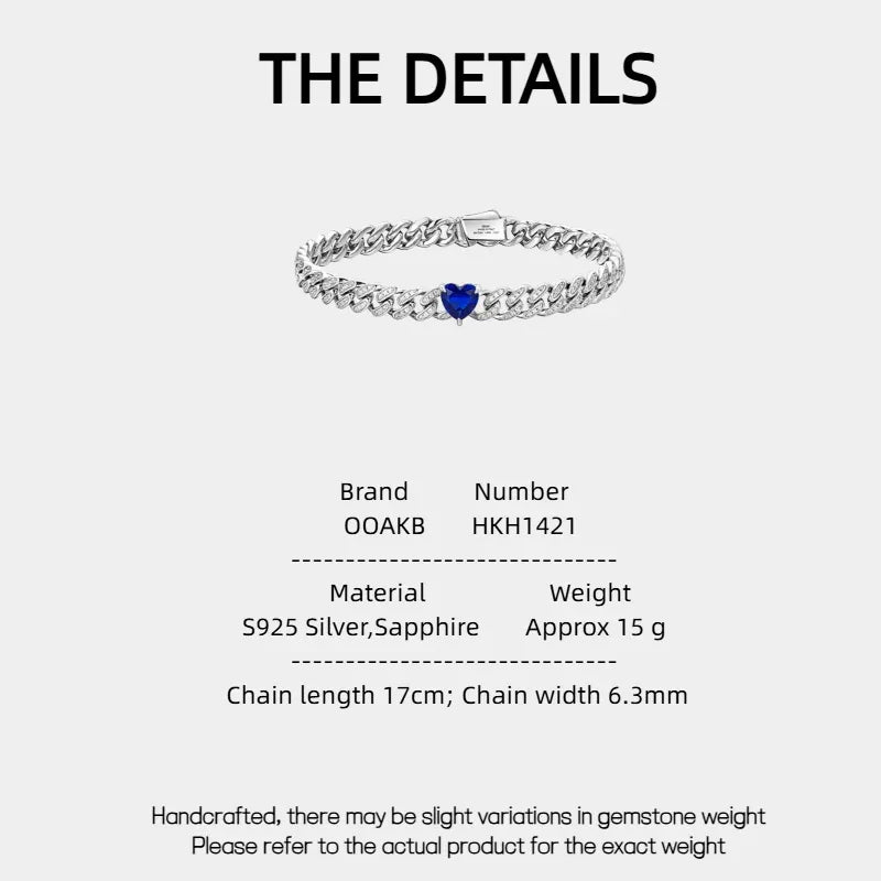 Heart Whisper Series Heart Sapphire Full-Diamond Cuban Link Bracelet - OOAKB