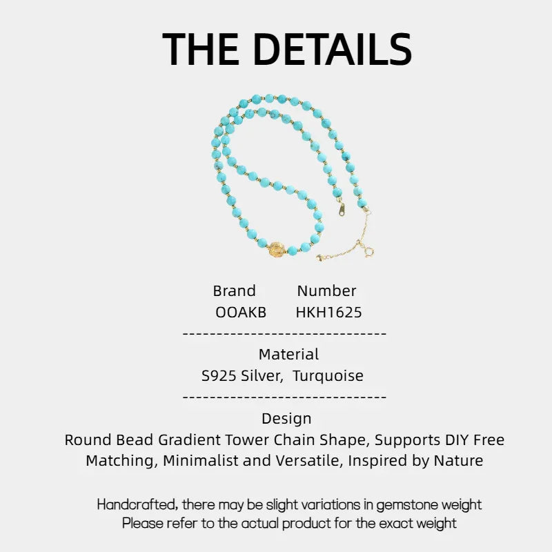 Natural Turquoise Round Bead Gradient Tower Chain DIY Luxury Necklace - OOAKB