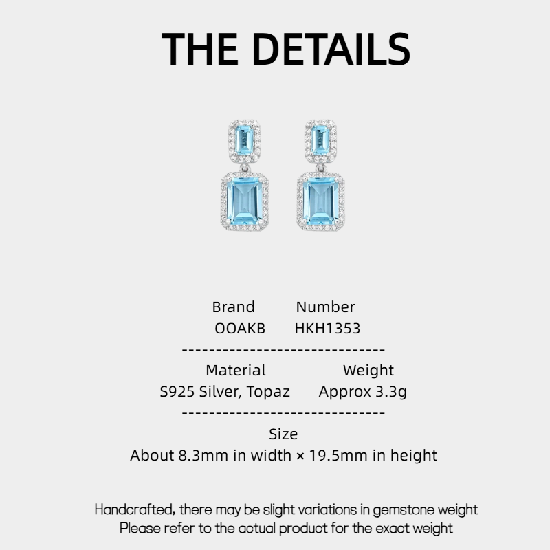 Double-Layer Square Natural Topaz Earrings S925 Silver