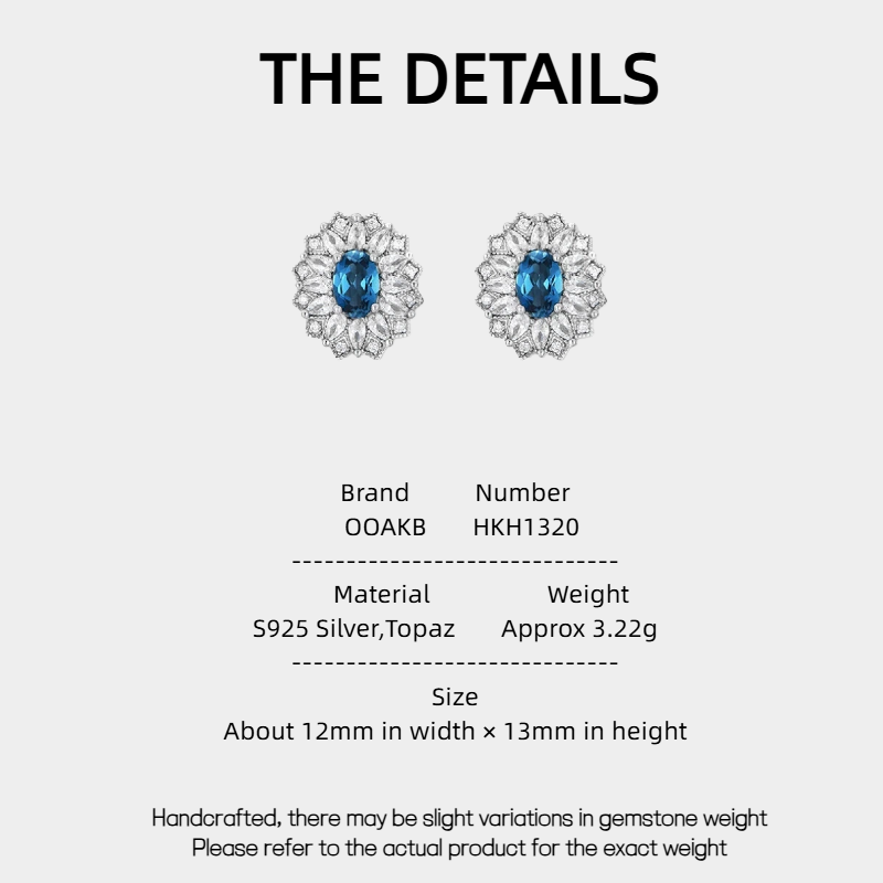 Topaz London Blue Sunflower Earrings S925 Silver Women's Style