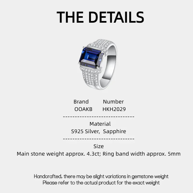 Silver Thick Gold Plated Rectangular Sapphire Men's Ring - OOAKB