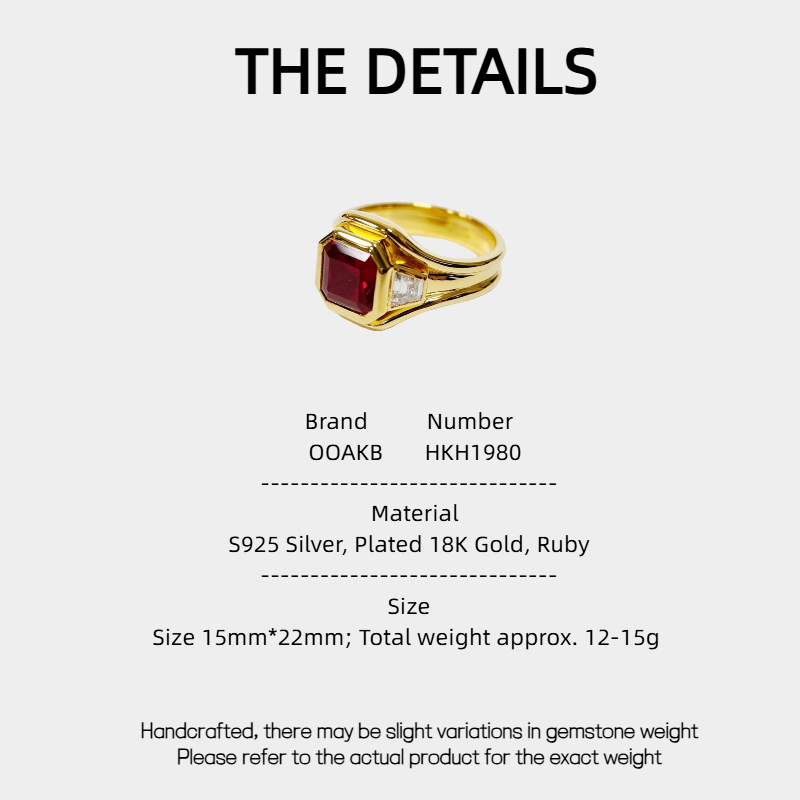 S925 Silver Plated 18K Gold Three-Stone Ruby Ring