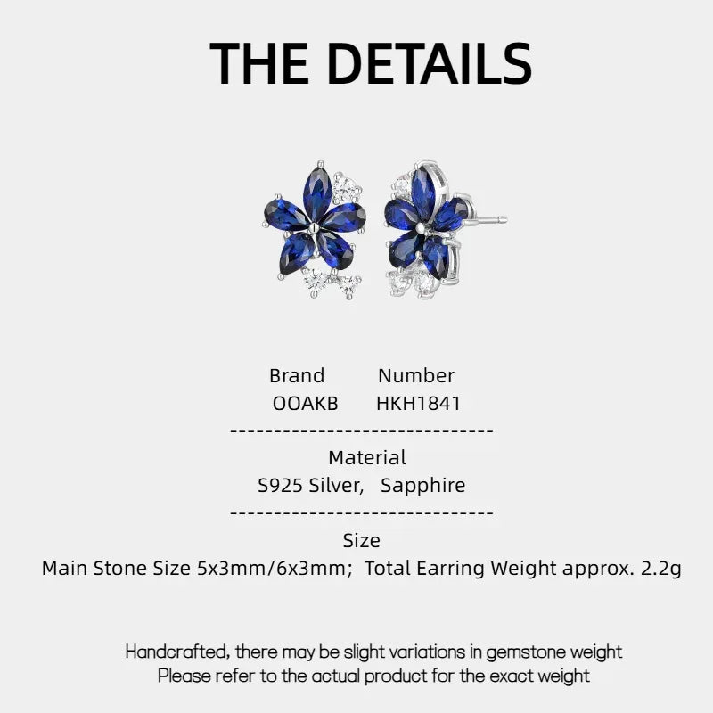 Sapphire S925 Silver Five-Petal Flower Earrings - OOAKB