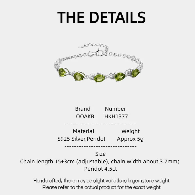 Natural Peridot S925 Silver Bracelet Women's Style - OOAKB