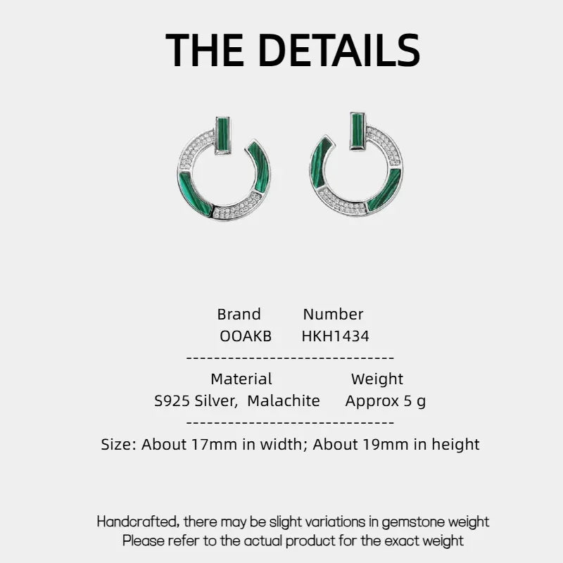 Malachite Small Round Disc Coin Earrings S925 Silver - OOAKB