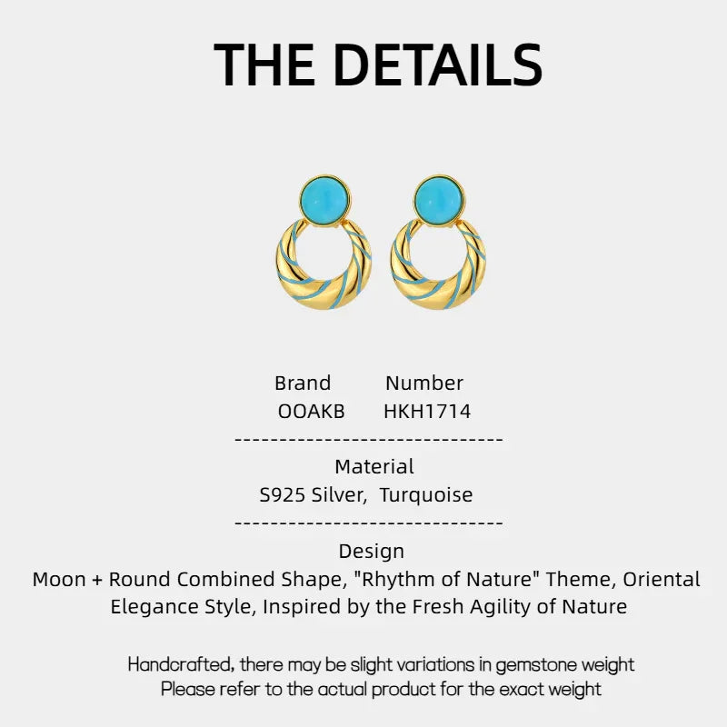 Turquoise Moon-Round S925 Silver Earrings - OOAKB