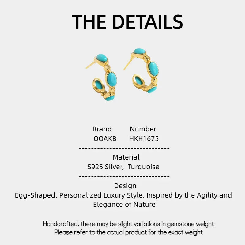 Turquoise Egg-Shaped S925 Silver Luxury Earrings - OOAKB