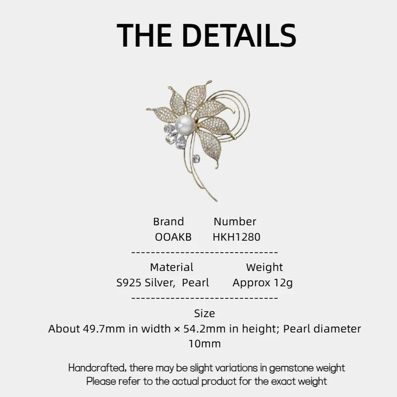 Spider Lily Pearl Brooch S925 Silver Women's Style - OOAKB