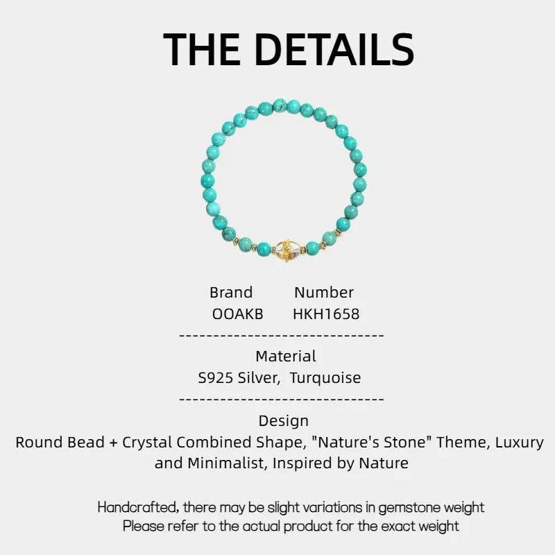 Turquoise Round Bead Crystal S925 Silver Bracelet - OOAKB