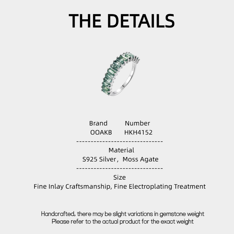 Single Row Trapezoid Square Moss Agate Index Finger Ring