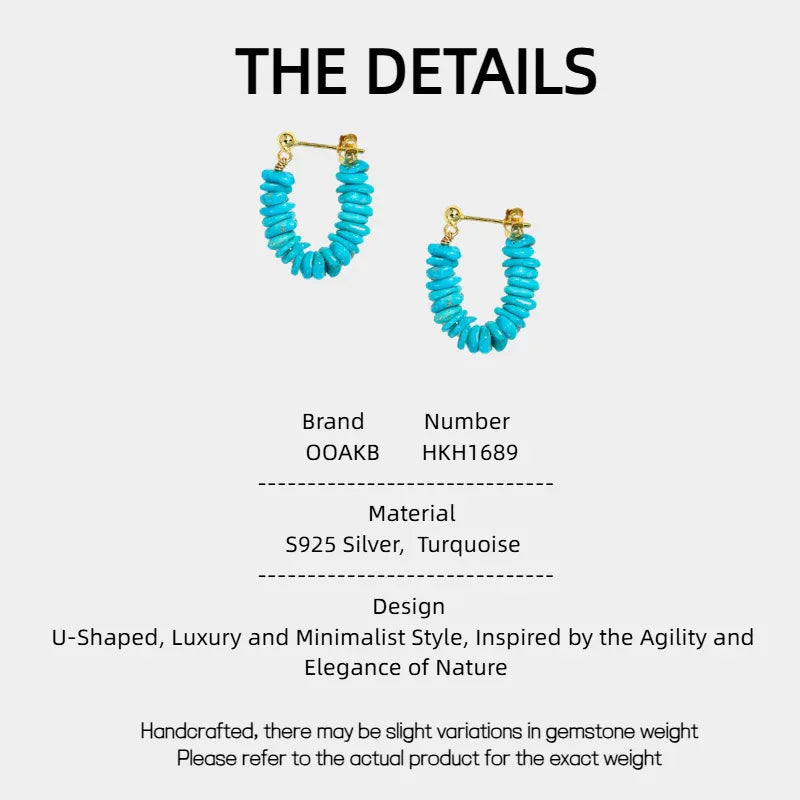 Natural Turquoise U-Shaped Earrings - OOAKB