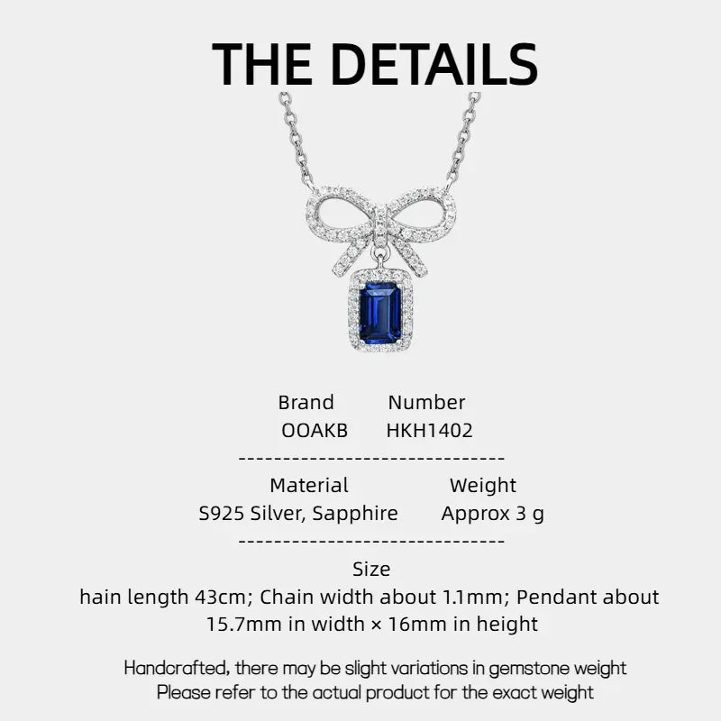 Sapphire Small Square Sugar Bowknot Necklace Women's Style - OOAKB