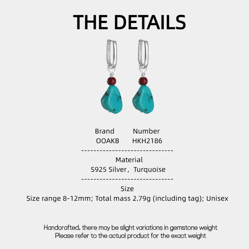 Silver Turquoise & Cinnabar Earrings Unisex - OOAKB