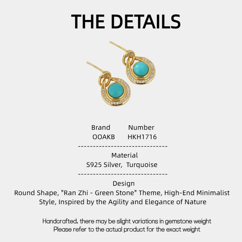 Turquoise Round S925 Silver Earrings - OOAKB