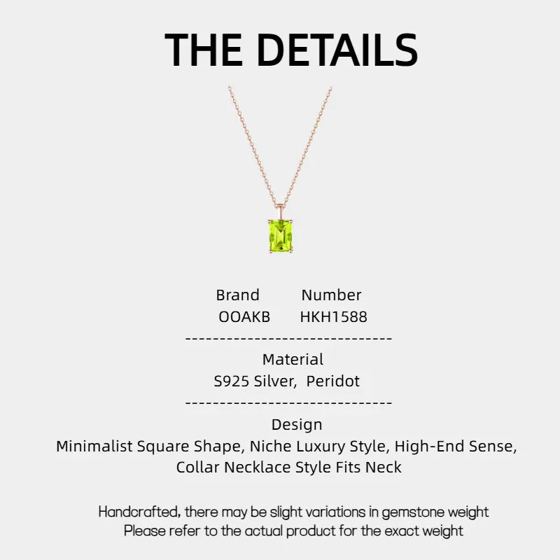 Natural Peridot Square Engravable Luxury Collar Necklace - OOAKB
