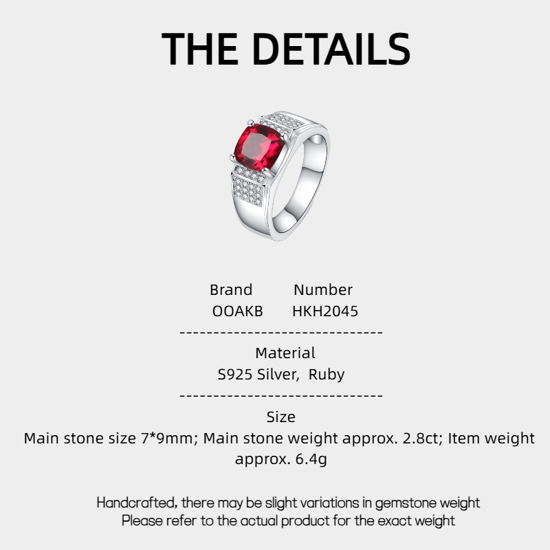 Silver Thick Plated White Gold Pigeon Blood Ruby Men's Ring