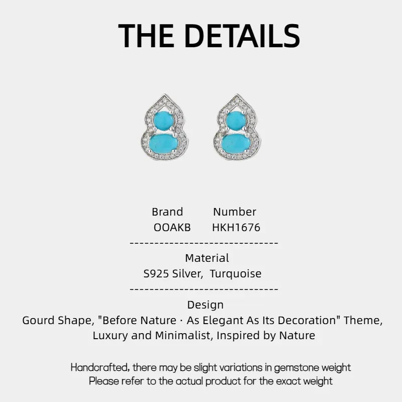 Turquoise Gourd Shape S925 Silver Luxury Earrings - OOAKB
