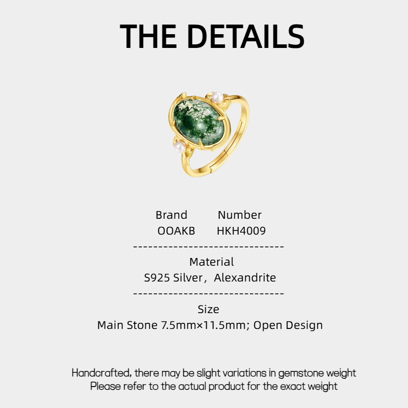 Moss Agate Oval Light Luxury Open Ring Unisex