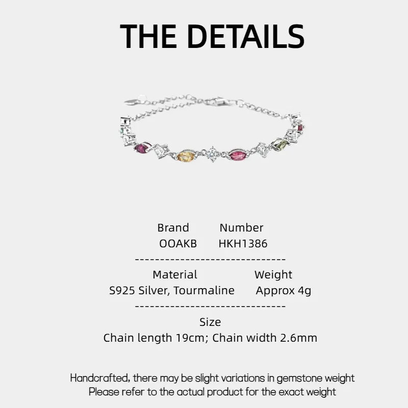 Natural Tourmaline Rainbow Bracelet Women's Style S925 Silver - OOAKB
