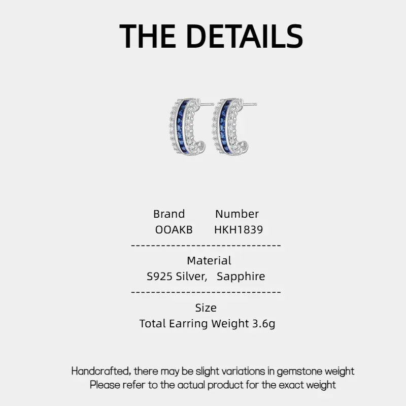 Sapphire S925 Silver C-Shape Earrings - OOAKB