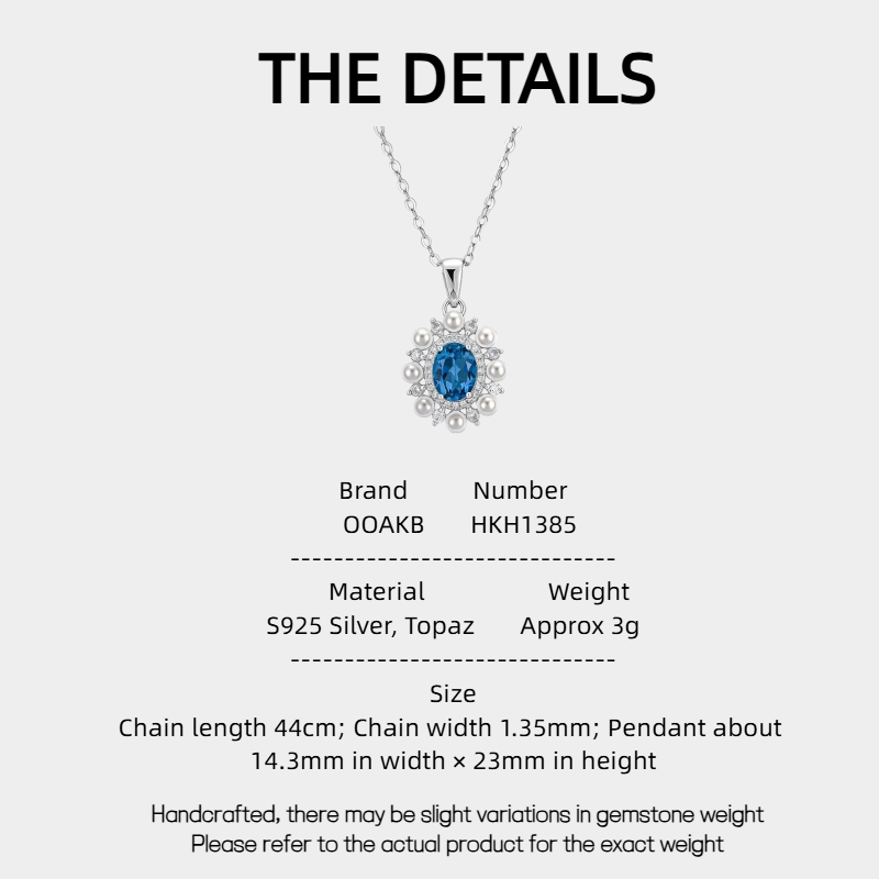 Natural Topaz Blue Gemstone Collar Necklace Women's Style S925 Silver