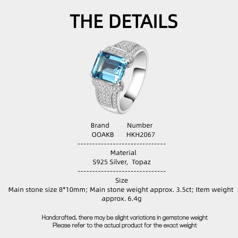 Silver Topaz Men's Ring 8*10mm 3ct
