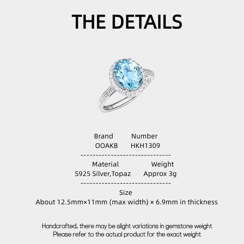 Topaz Ice Blue Pigeon Egg Ring S925 Silver Women's Style