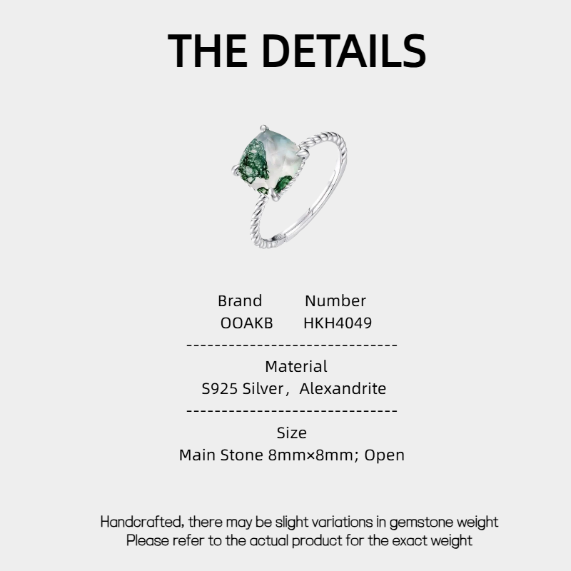 European and American Twist Band Moss Agate Open Ring