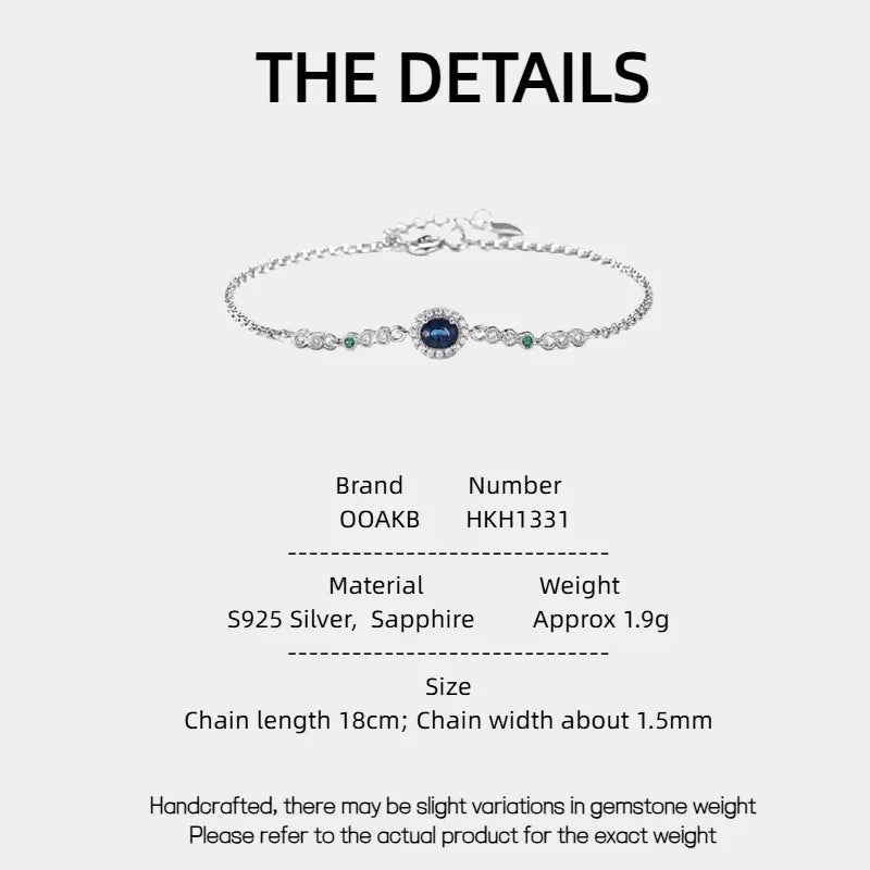 Sapphire Ocean Heart Sparkling Diamond Bracelet S925 Silver - OOAKB