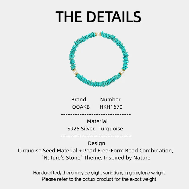 Turquoise Seed Material & Pearl Free-Form Bead S925 Silver Bracelet - OOAKB