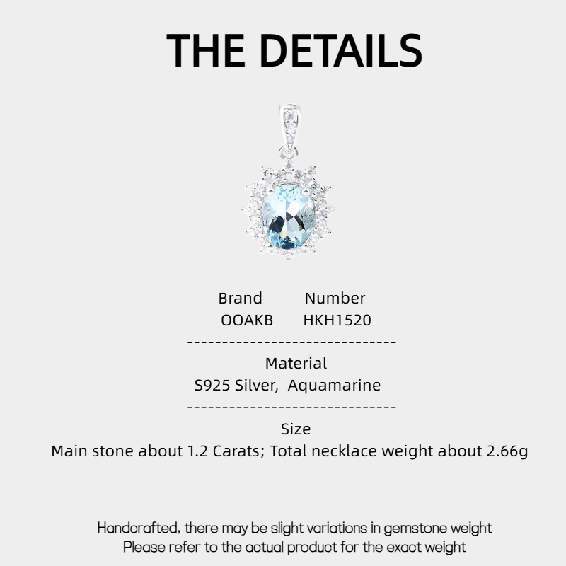 1.2 Carat Natural Aquamarine Princess Diana Style Necklace