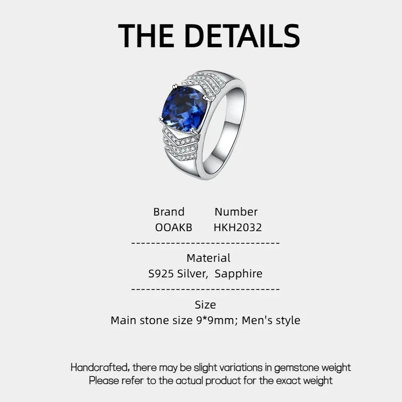 Silver Plated White Gold Sapphire Men's Ring 9*9mm - OOAKB