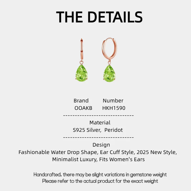Natural Peridot Water Drop Ear Cuffs Earrings - OOAKB