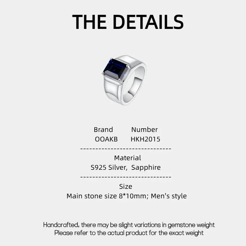 Silver Plated Gold Sapphire Men's Ring 8*10mm - OOAKB