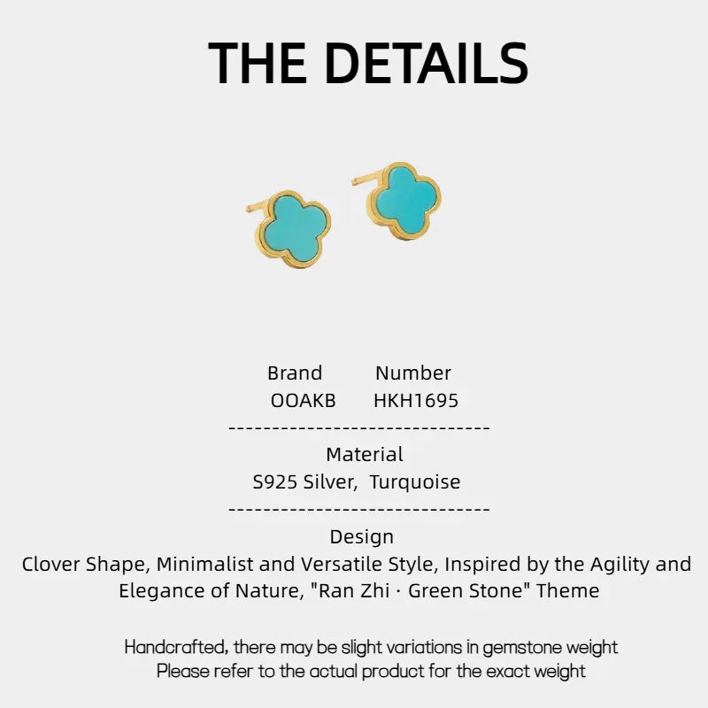 18K Gold Natural Turquoise Clover Earrings - OOAKB